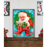 Arte de pared de madera con corona de lazo de Papá Noel de D. Gelsinger - Decoración navideña de muñeco de nieve de Papá Noel - 95606B-1309
