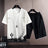 New Cotton Men's Casual Sports Loose Shorts Round Neck T-shirt Suit - Lootquake