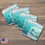 Surfer Coastal Wooden Cork Coasters Gift Set of 4 by Nature Wonders - Coastal Sea-Life Decor - 95227C-S4