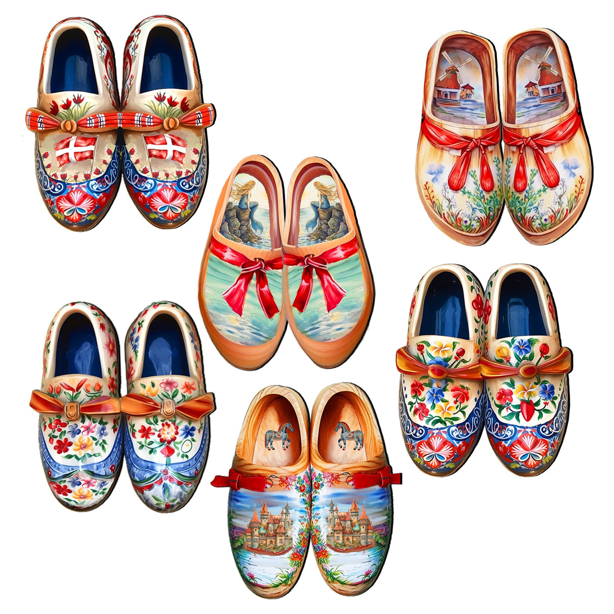 Danish Shoes Decorative Wooden Magnets Set of 6 by G. Debrekht - Love Family Decor - 8090073G-S6