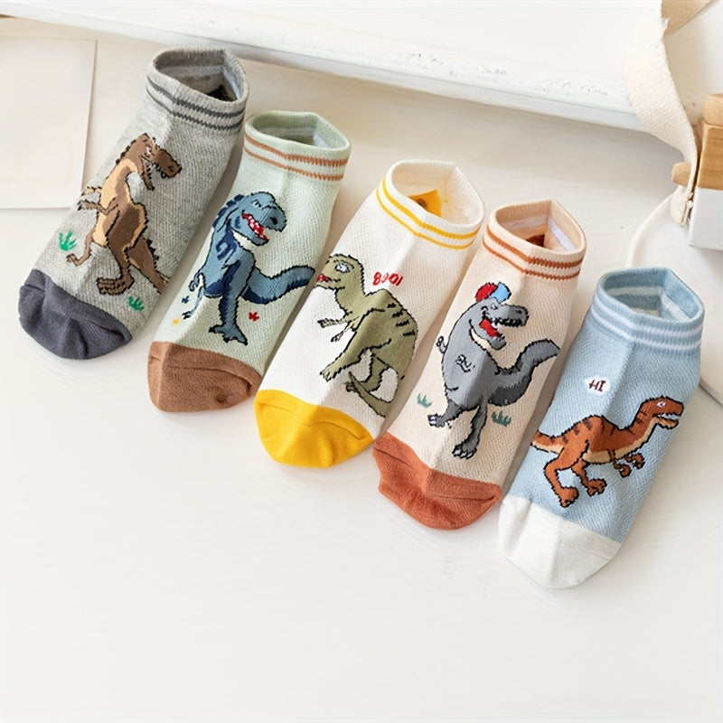 5 pares de calcetines invisibles con estampado de dinosaurio para niño, cómodos, transpirables, informales y suaves, ideales para actividades al aire libre.