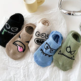 5 pares de calcetines con estampado de dibujos animados, divertidos y transpirables, de corte bajo, para mujer.