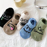 5 pares de calcetines con estampado de dibujos animados, divertidos y transpirables, de corte bajo, para mujer.