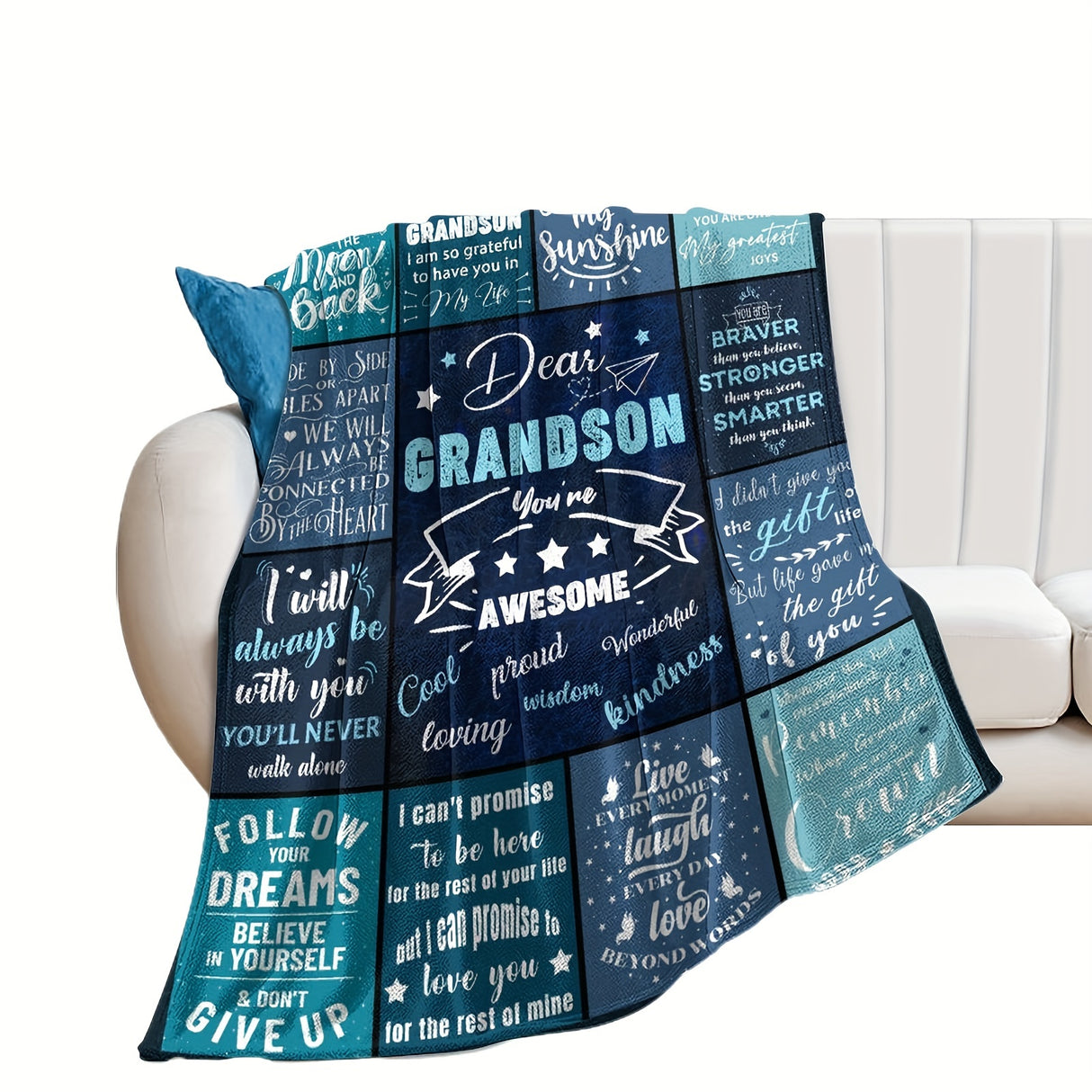 Manta estampada con una carta para mi nieto, estilo contemporáneo, suave y acogedora, ideal para sofá cama de viaje, decoración para oficina y hogar, ideal como regalo de cumpleaños, disponible para todas las estaciones.