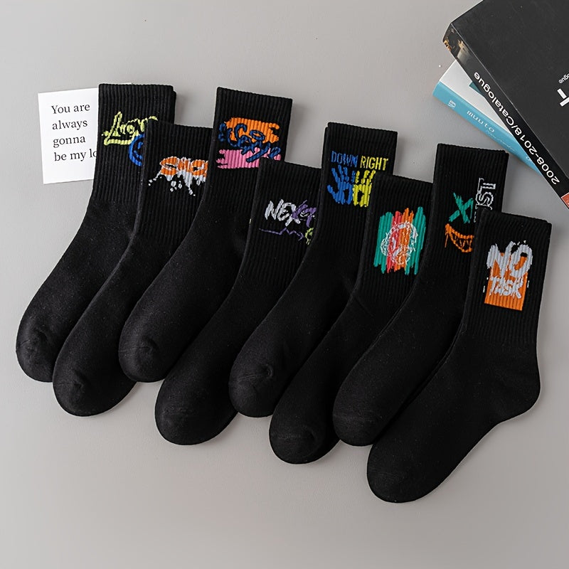 3/6/8/10/12 paires de chaussettes mi-longues avec graffitis et peinture au pistolet pour une mode, un confort et une durabilité personnalisés