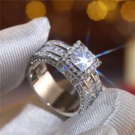 Diamond Push Square Rectangular Rhinestone Square Ring - Lootquake