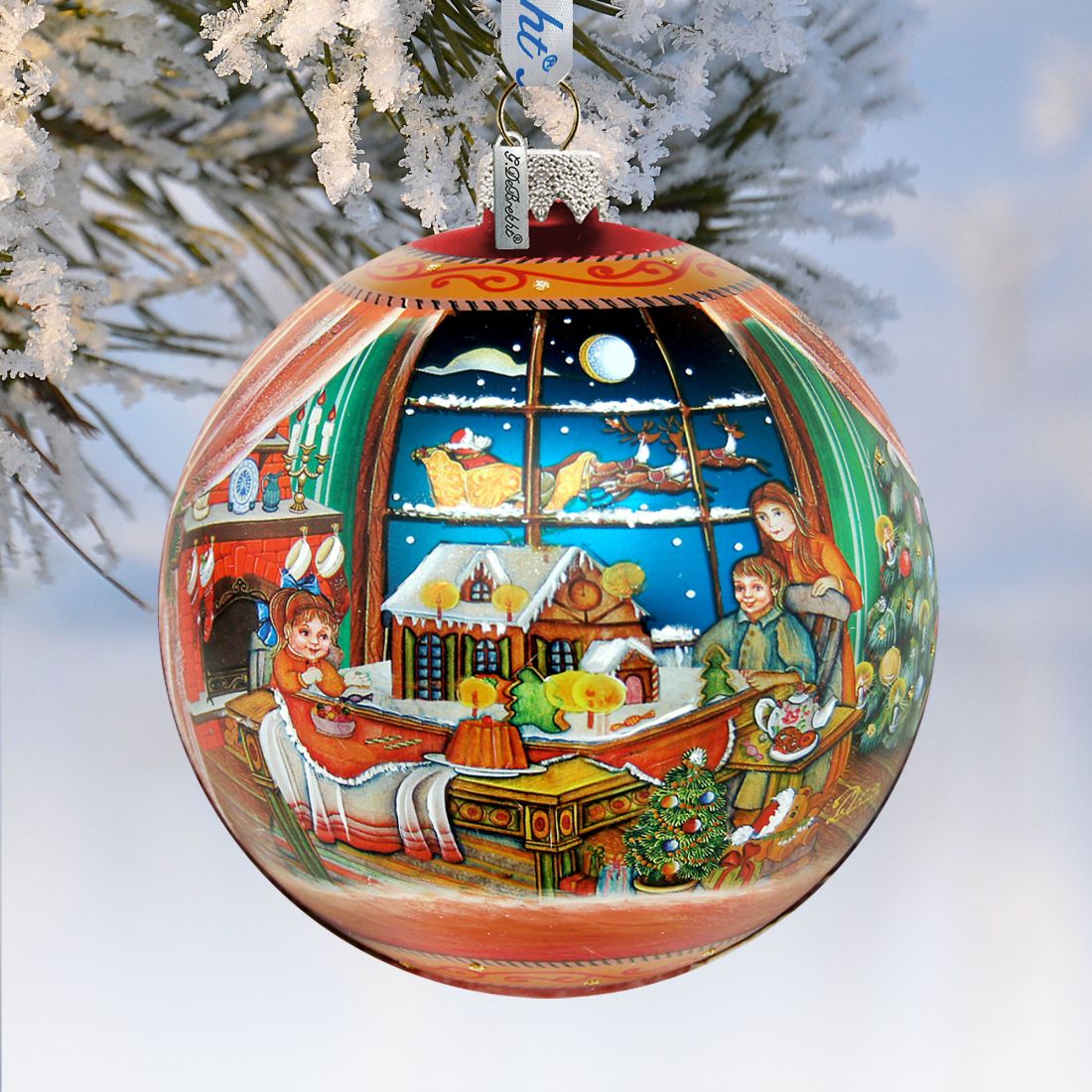 Christmas Arrival Up-Up and Away Glass Ornament Limited Edition by G. DeBrekht - Christmas Santa Snowman Decor - 73857