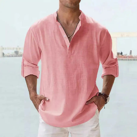 Men's Linen Stand-up Collar Long Sleeve T-shirt Loose Undershirt - Lootquake