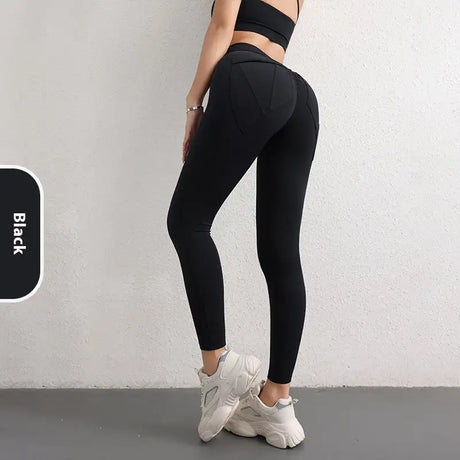 High Waist Hip Lift Yoga Pants With Pockets Women's Sports Fitness Trousers Leggings - Lootquake