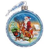 Santa With Elves Glass Ornament by G. DeBrekht - Christmas Santa Snowman Decor - 73353C
