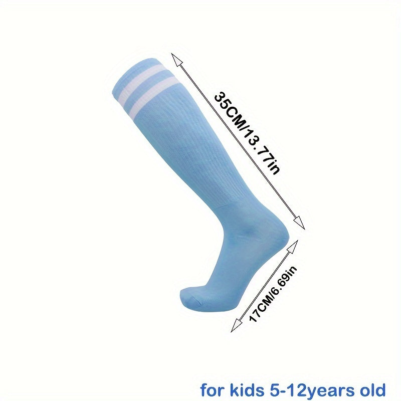 1 par de calcetines deportivos a rayas hasta la rodilla para niños: transpirables y cómodos para baloncesto, fútbol y running.