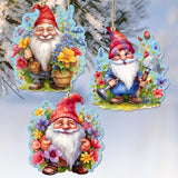 Garden Gnomes Decorative Wooden Ornaments Set of 3 by G. Debrekht - Spring Easter Decor - 8091030-S3