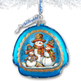 Adorno de vidrio arcoíris con familia de muñecos de nieve de G. Debrekht - Decoración navideña de Papá Noel - 756-020