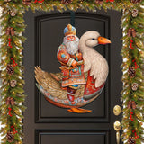 Charming Santa Riding Goose Holiday Door Decor by G. Debrekht - Christmas Santa Snowman Decor - 8611063H