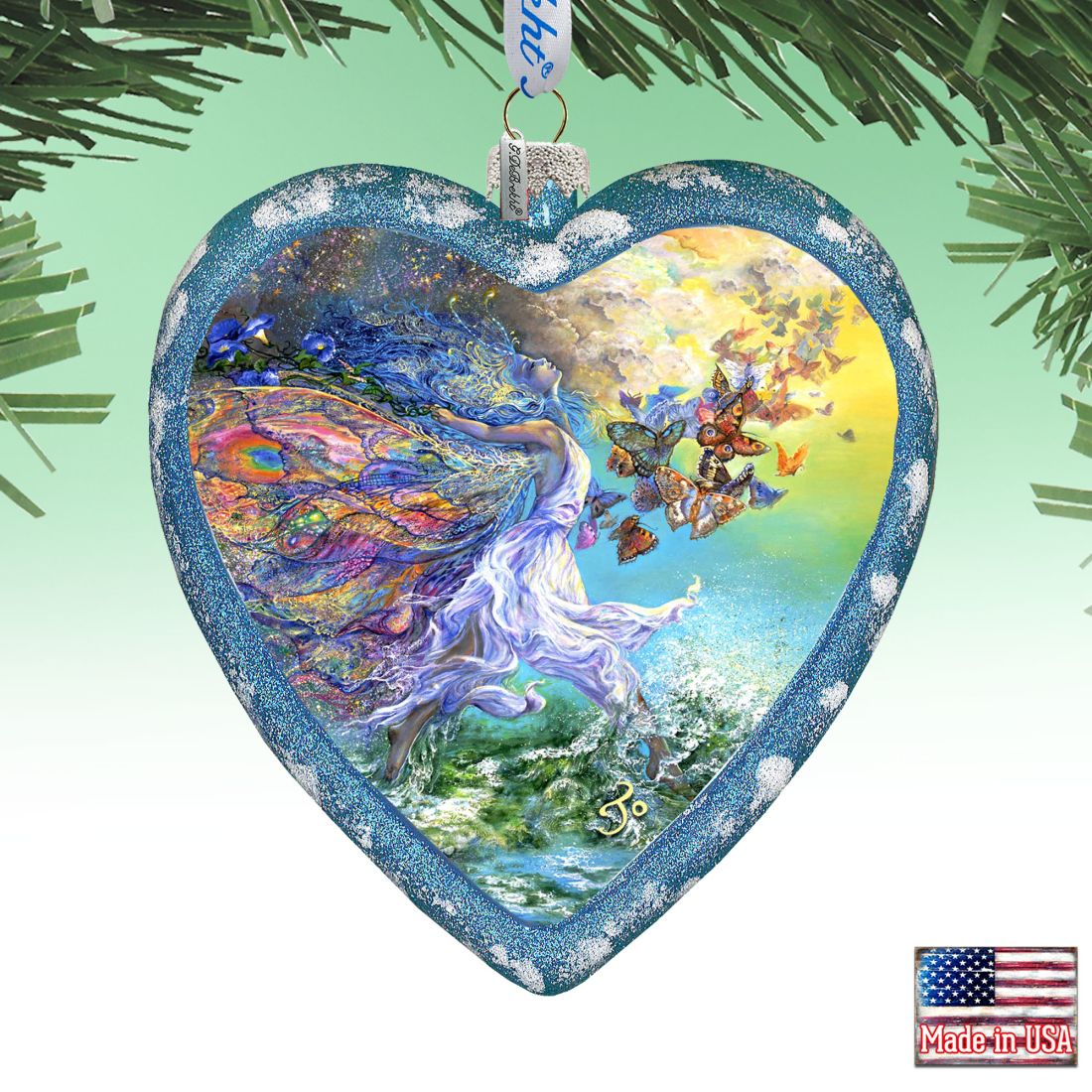 Butterfly Fairy Heart Glass Ornament Limited Edition by Josephine Wall - Christmas Decor - 738-409-JW