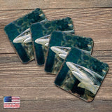 Shark Coastal Wooden Cork Coasters Gift Set of 4 by Nature Wonders - Coastal Sea-Life Decor - 95324C-S4