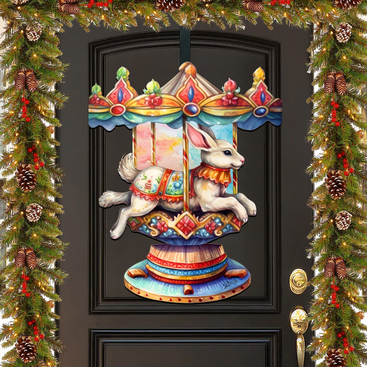 Carousel Bunny Holiday Door Decor  by G. Debrekht - Christmas Decor - 8611026H