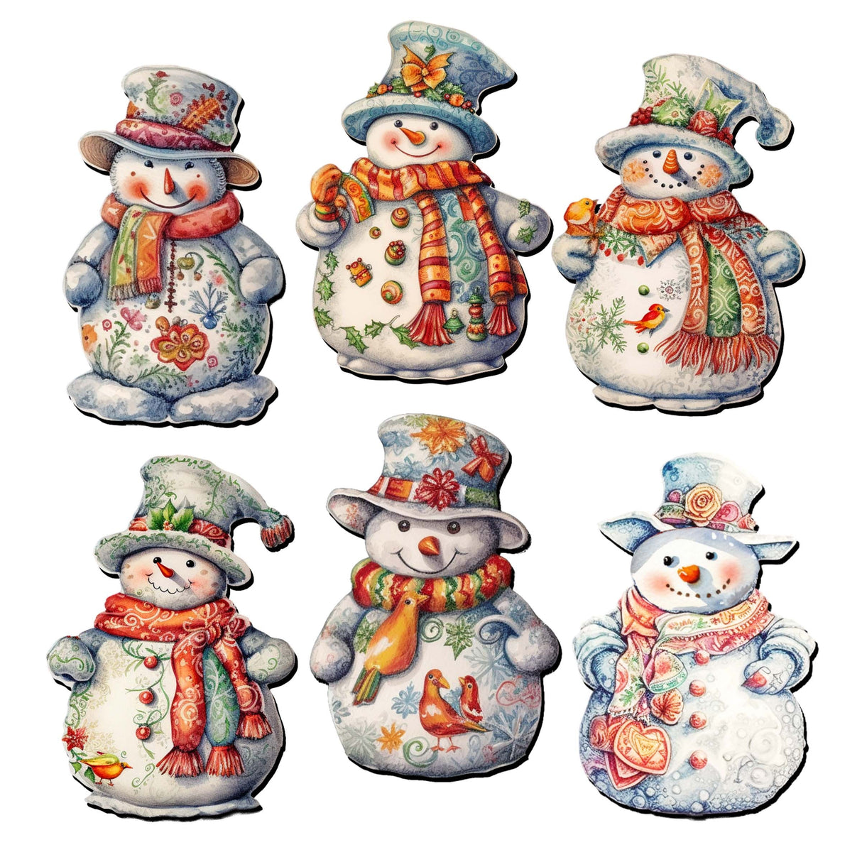 Juego de 6 imanes decorativos de madera con forma de muñeco de nieve de G. Debrekht - Decoración navideña de Papá Noel y muñeco de nieve - 8090023G-S6