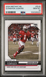 Tarjeta de fútbol RC Quinshon Judkins #QJA Rookie de Panini Instant NIL 2024 PSA 10 Gem Mint