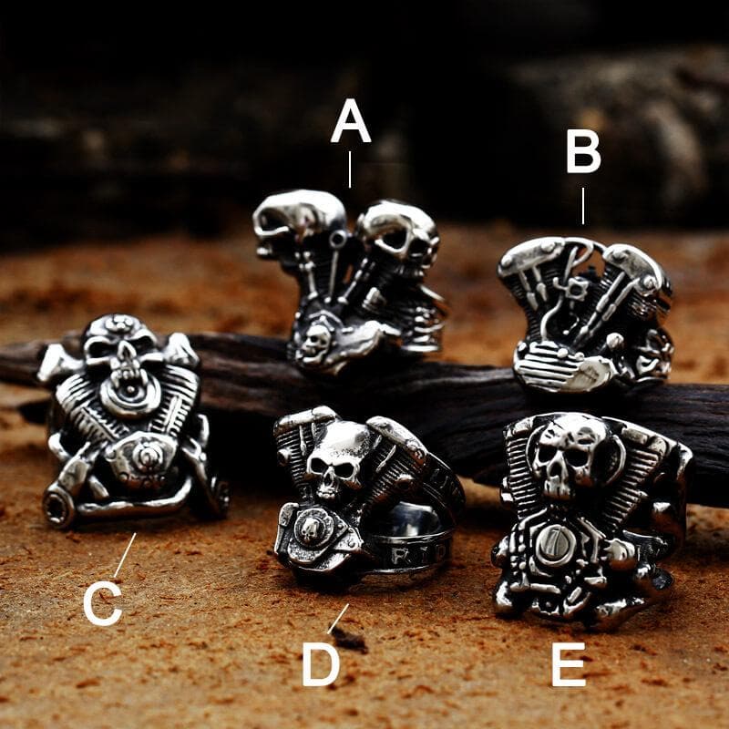 Engine Wrench Stainless Steel Skull Ring