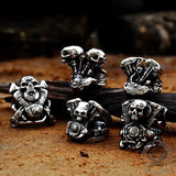Engine Wrench Stainless Steel Skull Ring