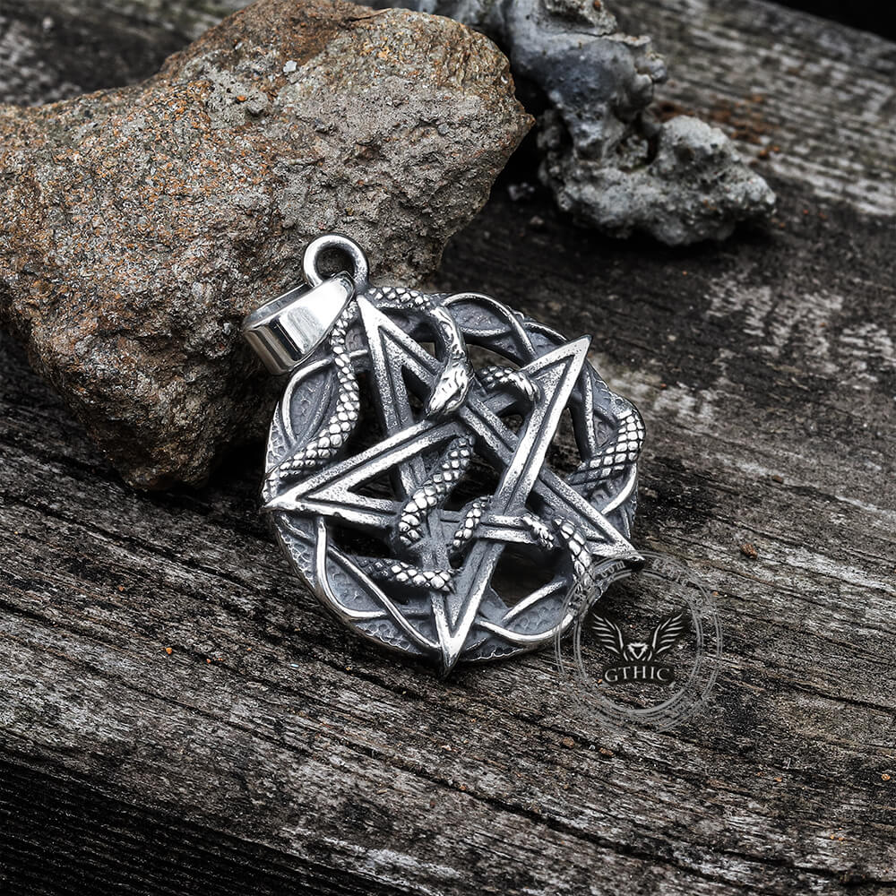 Entwined Snake Pentagram Stainless Steel Pendant