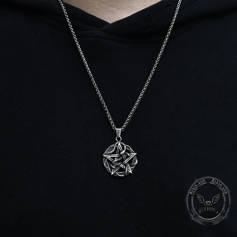 Entwined Snake Pentagram Stainless Steel Pendant