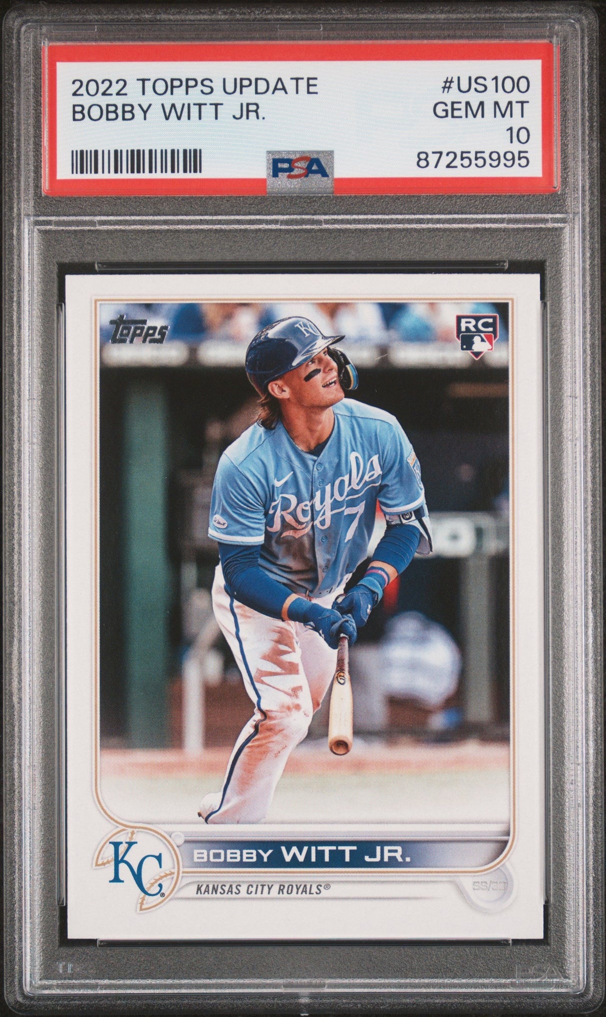 Tarjeta de béisbol de Bobby Witt Jr. #US100 Rookie RC, actualización Topps 2022, PSA 10 Gem Mint