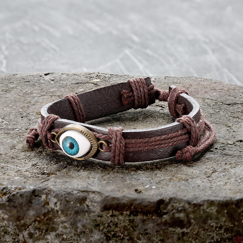 Evil Eye Leather Braided Bracelet