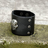 Exaggerated Skull Wide Leather Wristband Bracelet