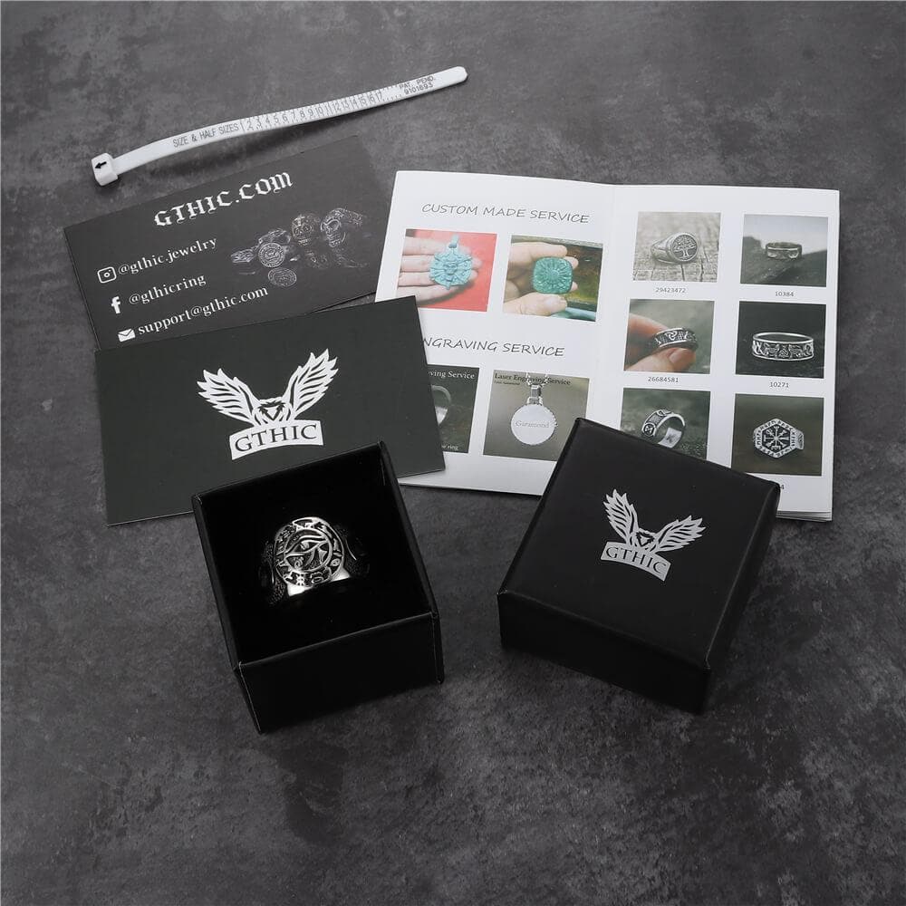 Anillo egipcio de acero inoxidable con cruz Ankh y ojo de Ra