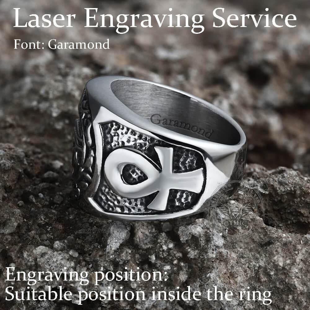 Anillo egipcio de acero inoxidable con cruz Ankh y ojo de Ra