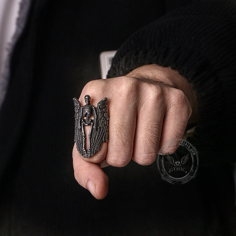 Eye Of Providence Winged Stainless Steel Skull Ring
