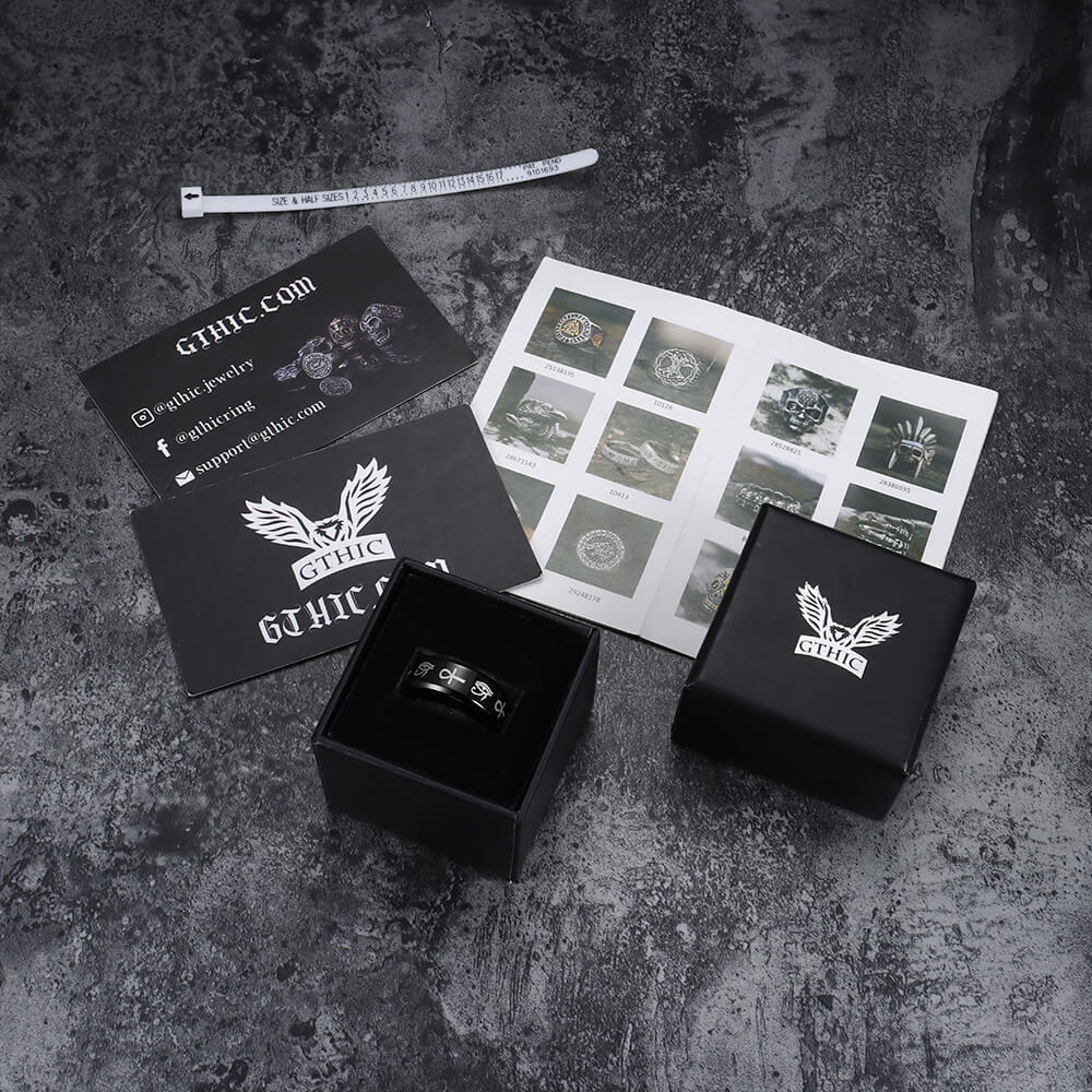 Anillo de acero inoxidable con símbolos egipcios Ojo de Ra y Ankh