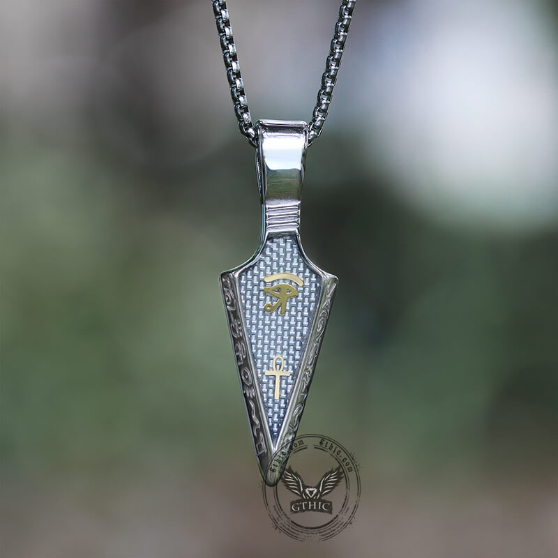 Colgante de acero inoxidable con punta de lanza del Ojo de Ra Ankh
