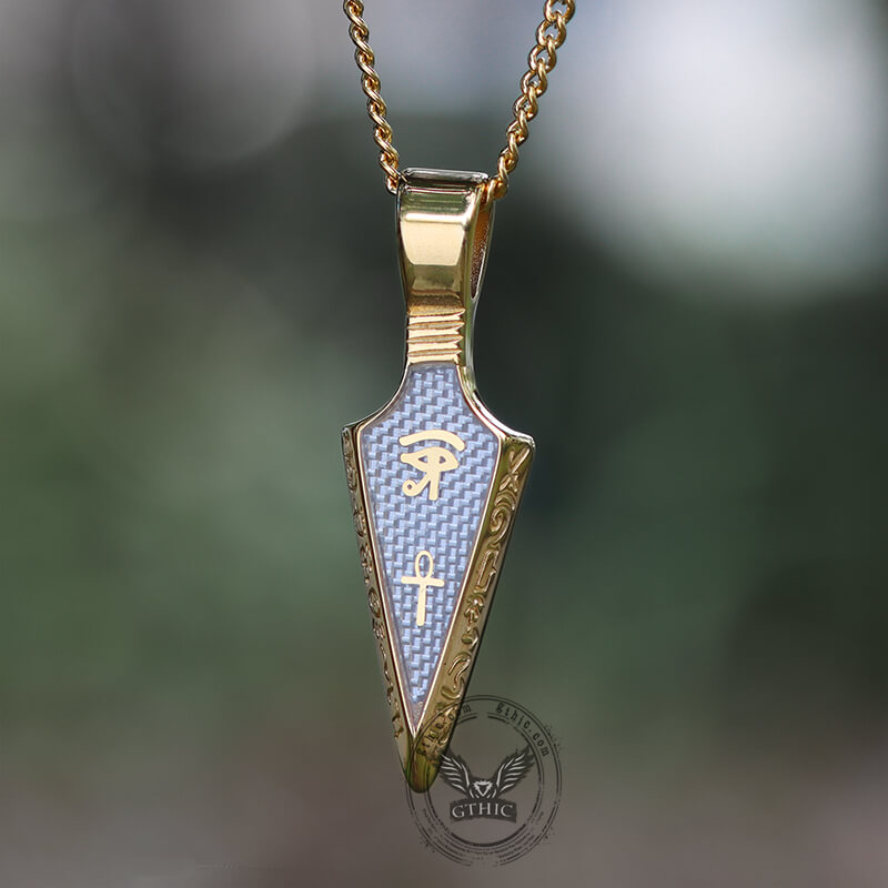 Colgante de acero inoxidable con punta de lanza del Ojo de Ra Ankh
