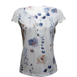 Ladies' Floral Print V-neck Button Casual Lace Patchwork Sleeve Fashionable Vacation Top Shirt - Lootquake