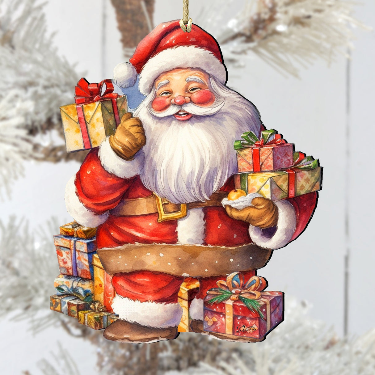 Merry Delivery Santa with Gifts Wooden Ornaments by G. Debrekht Christmas Santa Snowman Decor - 8611080-2
