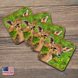 Deer Face Wooden Cork Coasters Gift Set of 4 by Nature Wonders - Nature Wildlife Decor  - 95288C-S4