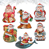 Santa Decorative Wooden Clip-on Ornaments Set of 6 by G. Debrekht - Christmas Decor - 8090131C-S6