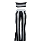 Women's Striped Camisole Vest Slim Fit Flared Pants Set - Lootquake