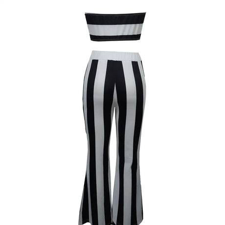 Women's Striped Camisole Vest Slim Fit Flared Pants Set - Lootquake