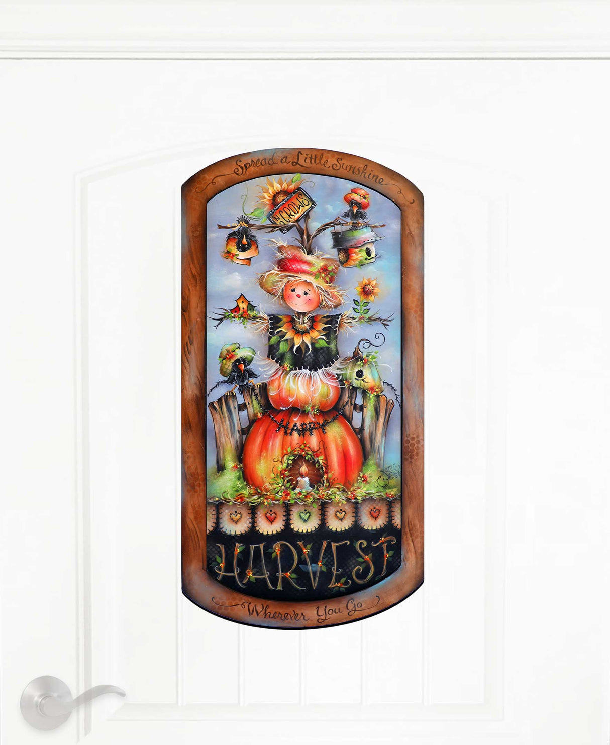 Harvest Pumpkin Scarecrow Holiday Door Decor by Jamie Mills-Price - Thanksgiving Decor - 8611075H-MP