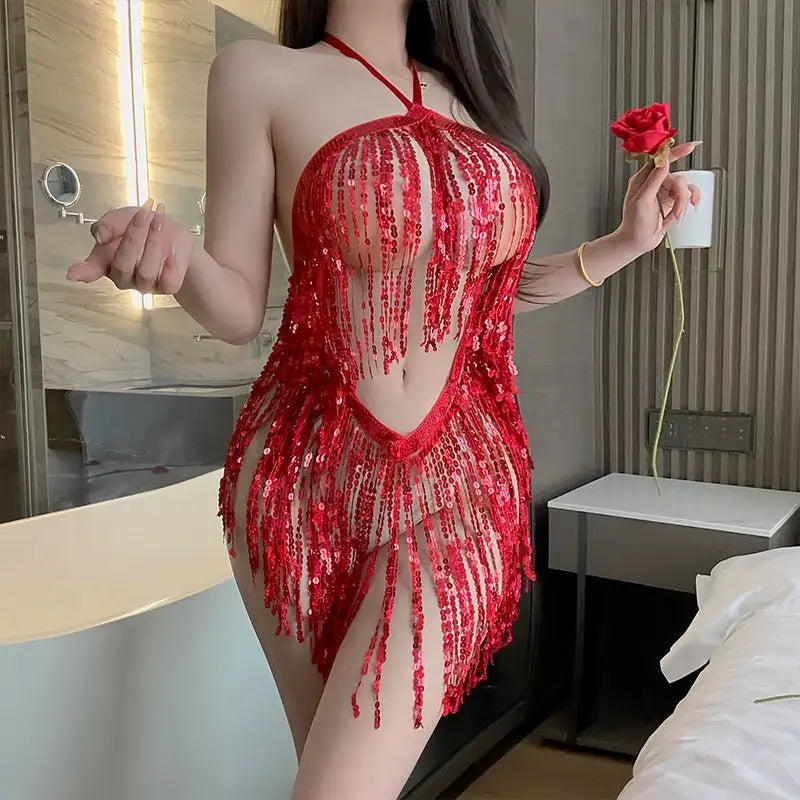 Sexy Lingerie Sexy Sequined Tassel Skirt Uniform - Lootquake