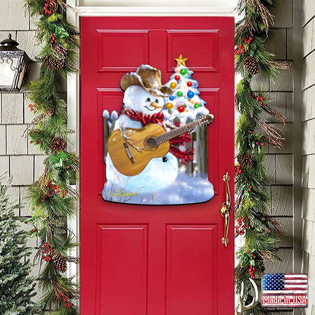 Guitar Rocker Snowman Christmas Door Decor by D. Gelsinger - Christmas Santa Snowman Decor - 8121120H-1531