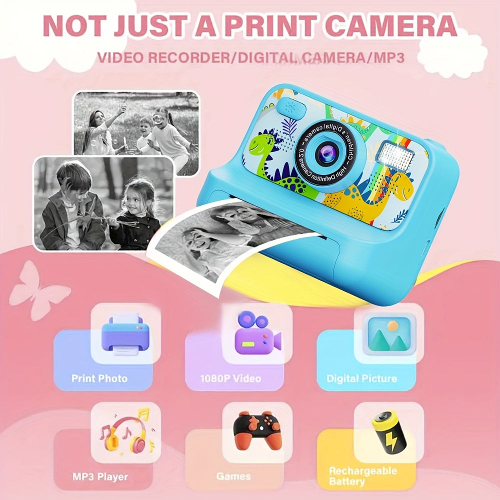 Appareil photo instantané pour enfants 2,4 pouces, carte 32 Go, 3 rouleaux de papier, chargement USB, cadeau d'anniversaire, Halloween, Noël, appareil photo numérique haute définition, adapté aux enfants