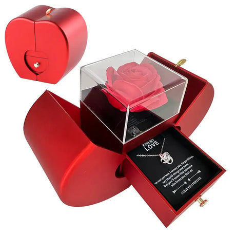 Fashion Jewelry Box Red Apple Christmas Gift Necklace Eternal Rose For Girl Mother's Day Valentine's Day Gifts With Artificial Flower Rose Flower Jewelry Box - Lootquake