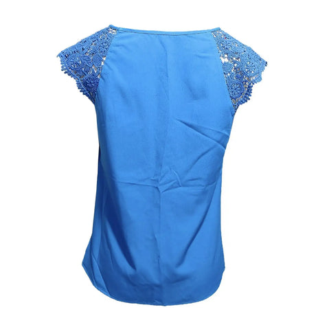 Women's Summer Top With Contrasting Lace Buttonhole Collar - Lootquake