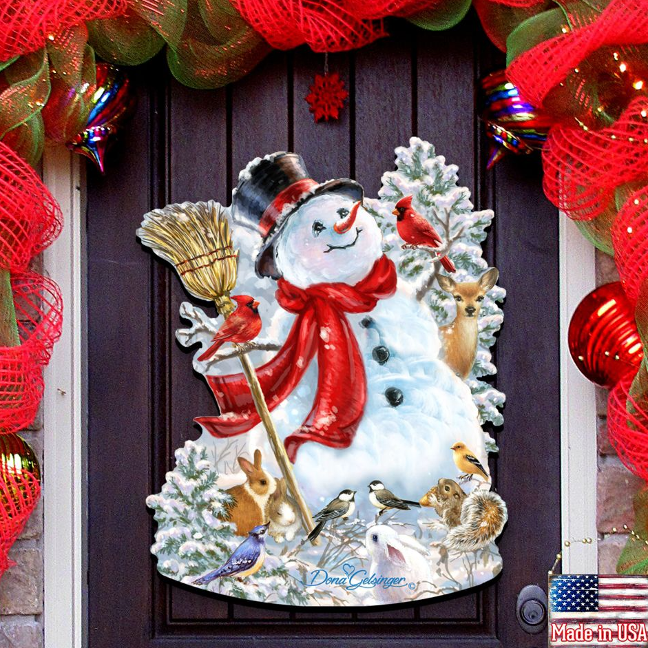 Decoración navideña para puerta con amigos del bosque helado de D. Gelsinger - Decoración navideña con muñeco de nieve y Papá Noel - 8461026H-1624