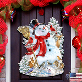 Decoración navideña para puerta con amigos del bosque helado de D. Gelsinger - Decoración navideña con muñeco de nieve y Papá Noel - 8461026H-1624